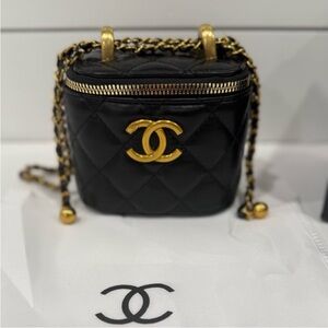 Chanel Black Quilted MINI Vanity Bag with Gold Chain GWP/VIP With Dust Bag.